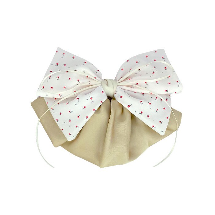 Bow Υφασμάτινος Φιόγκος Μαλλιών Με Κλάμερ Λευκό Με Κόκκινα Λουλουδάκια