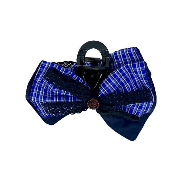 Blue Bow Υφασμάτινος Φιόγκος Μαλλιών Με Κλάμερ Μπλε Καρό