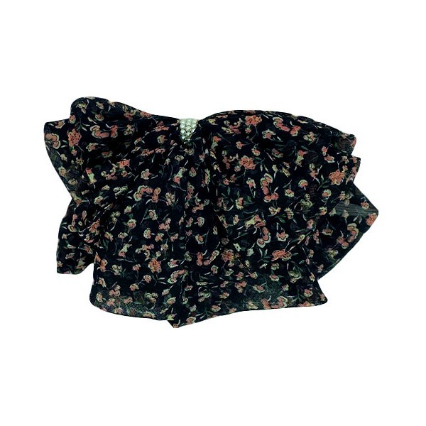 Floral Bow Clip Φλοράλ Υφασμάτινος Φιόγκος Μαλλιών Με Κλάμερ Λουλούδια Ροζ