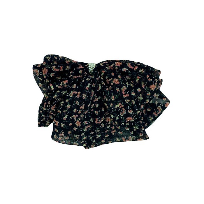 Floral Bow Clip Φλοράλ Υφασμάτινος Φιόγκος Μαλλιών Με Κλάμερ Λουλούδια Ροζ