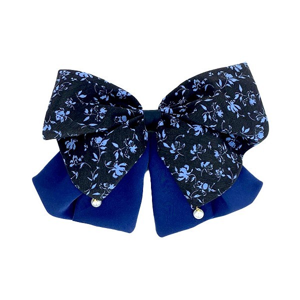 Blue Floral Bow Υφασμάτινος Φιόγκος Μαλλιών Με Κλάμερ Μπλε Λουλούδια