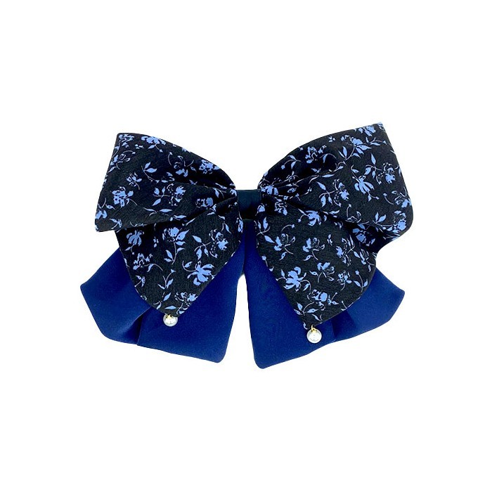 Blue Floral Bow Υφασμάτινος Φιόγκος Μαλλιών Με Κλάμερ Μπλε Λουλούδια