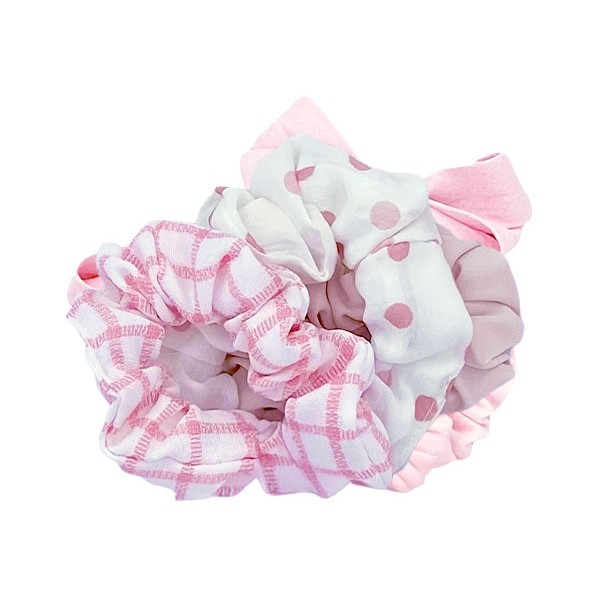 Hair Scrunchie Λαστιχάκια Μαλλιών Σετ 3 Τεμαχίων Μωβ Λουλουδάκια