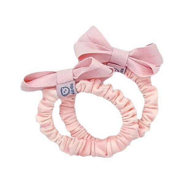 Mini Scrunchie Λαστιχάκια Μαλλιών Σετ 2 Τεμαχίων Με Φιογκάκια Ροζ