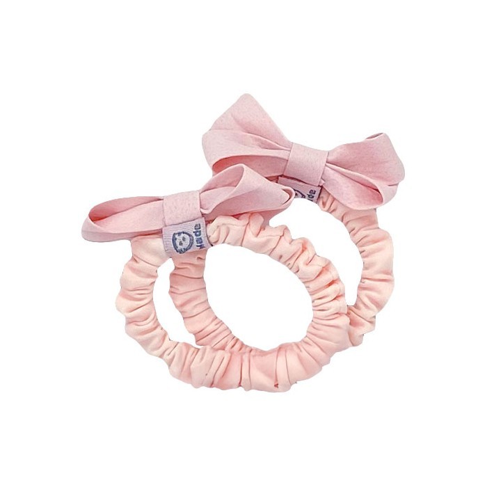 Mini Scrunchie Λαστιχάκια Μαλλιών Σετ 2 Τεμαχίων Με Φιογκάκια Ροζ
