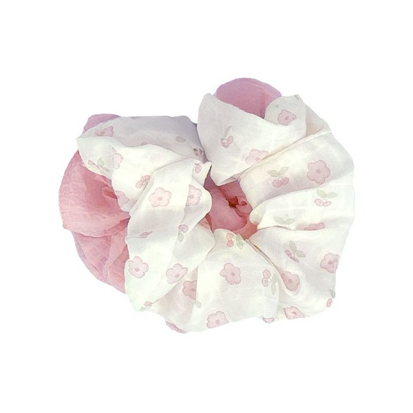 Fabric Scrunchie Λαστιχάκι Μαλλιών Σετ 2 Τεμάχια Μπλε Κερασάκια