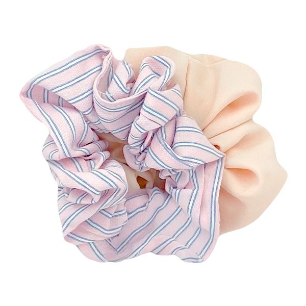 Riga Scrunchie Λαστιχάκια Μαλλιών Σετ 2 Τεμάχια Ροζ Ριγέ 