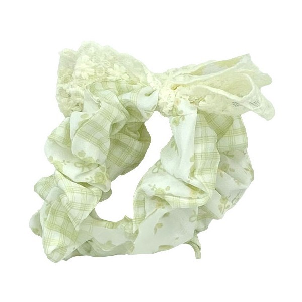 Lace Hair Scrunchie Μαλλιών Με Δαντελωτό Φιογκάκι Λαχανί Σετ 2 Τεμάχια