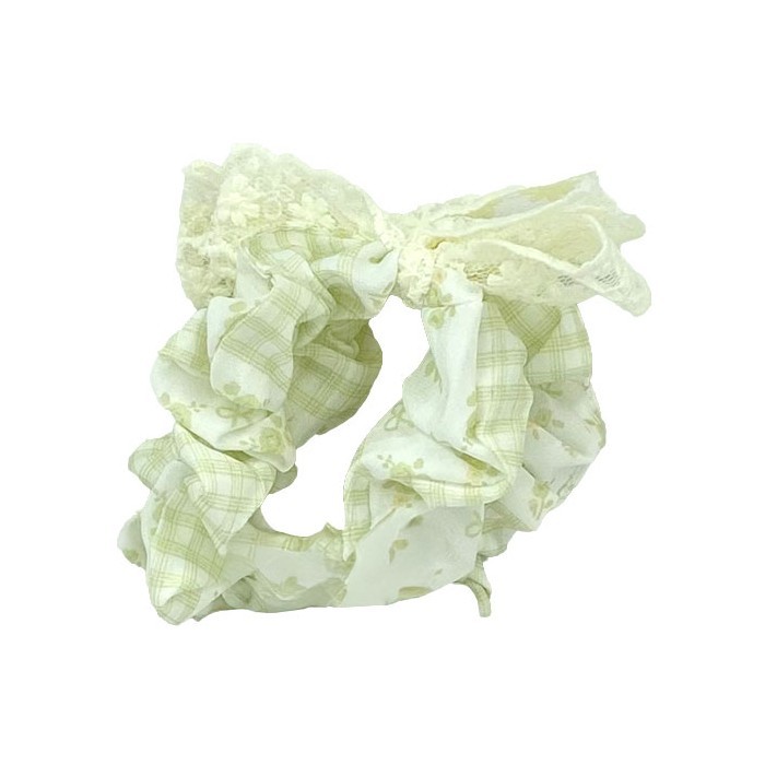 Lace Hair Scrunchie Μαλλιών Με Δαντελωτό Φιογκάκι Λαχανί Σετ 2 Τεμάχια