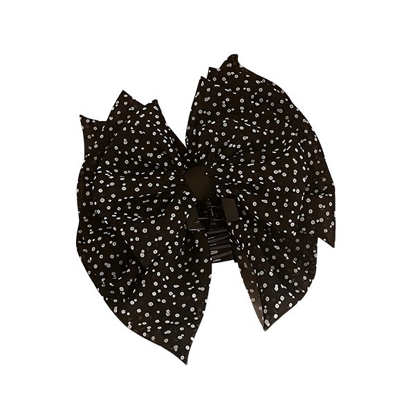 Fabric Bow Υφασμάτινος Φιόγκος Μαλλιών Με Κλάμερ Μαύρο Πουά