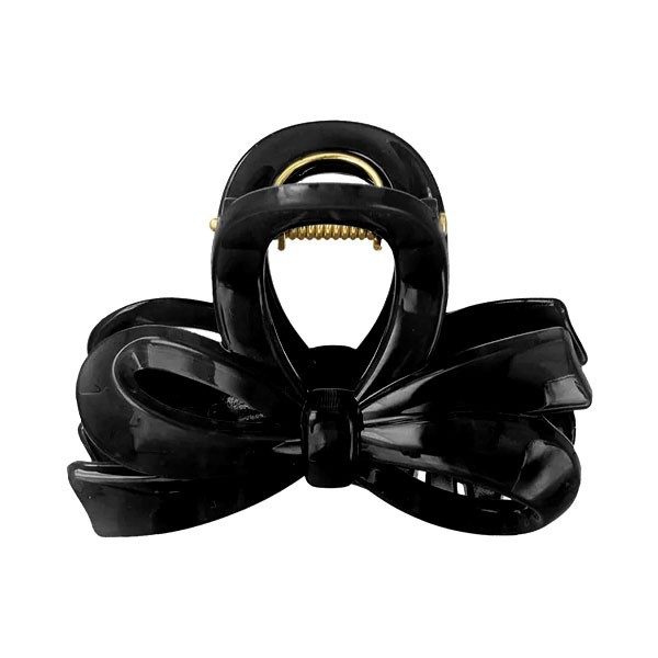 Shiny Bow Clip Κλάμερ Μαλλιών Κοκάλινο Γυαλιστερό Φιογκάκι 10cm Γκρι