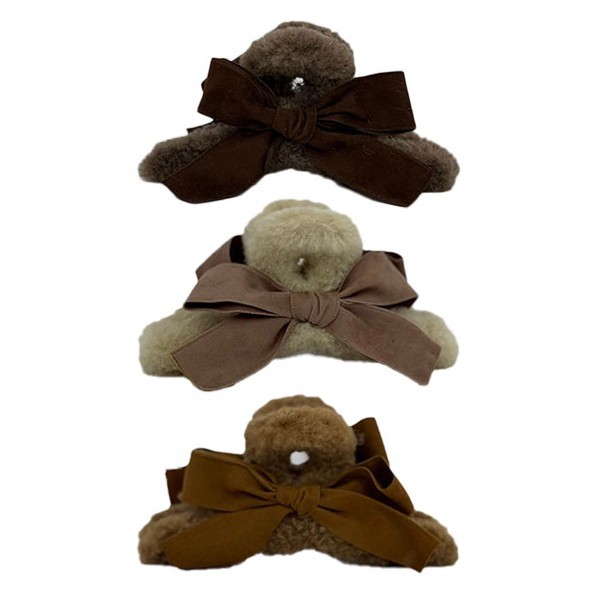 Bow Elastic Κλάμερ Μαλλιών Κοκάλινο Γούνινο Με Φιογκάκι 13cm Σκούρο Καφέ
