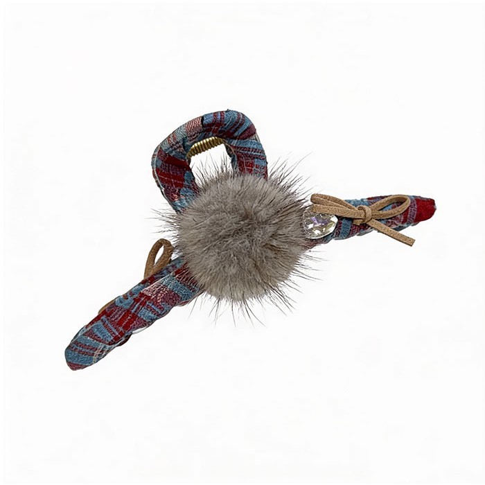 Fur Clip Κλάμερ Κοκάλινο Καρό Με Γουνάκι 13cm