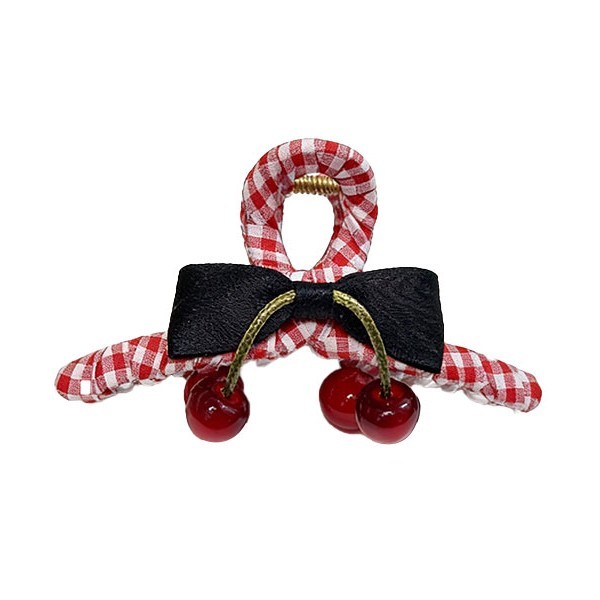 Cherry Clip Κλάμερ Κοκάλινο Καρό Με Κεράσια Κόκκινο 13cm