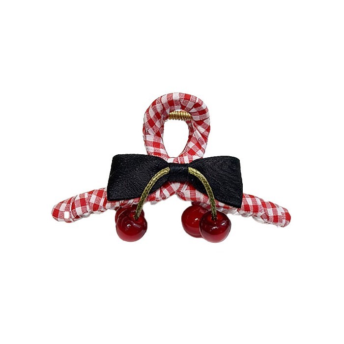 Cherry Clip Κλάμερ Κοκάλινο Καρό Με Κεράσια Κόκκινο 13cm