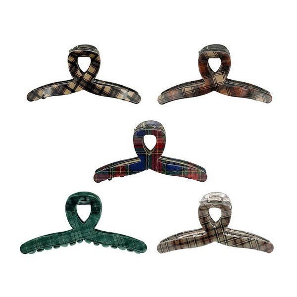Round Grip Clip Κλάμερ Κοκάλινο Με Στρογγυλή Λαβή Καρό 11cm Μπεζ