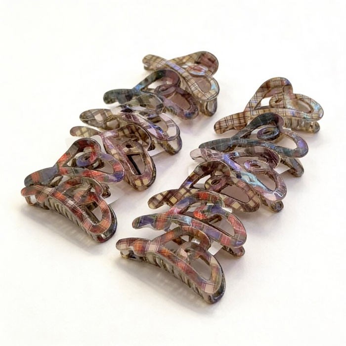 Cute Heart Clip Κλάμερ Κοκάλινο Καρδιές Καρό 12cm