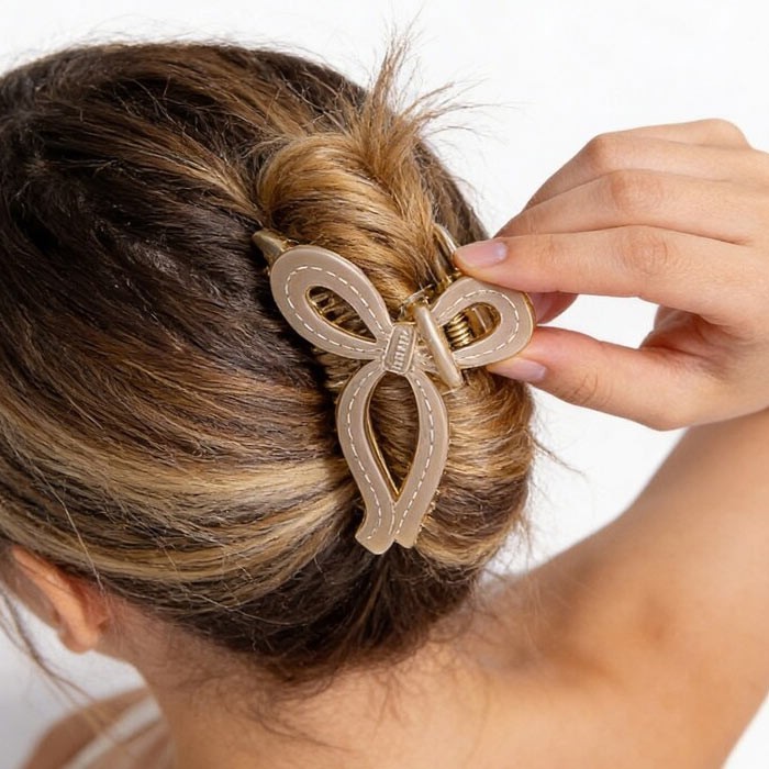 Ribbon Hair Claw Κλάμερ Μαλλιών Κορδέλα Κοκάλινο 11cm