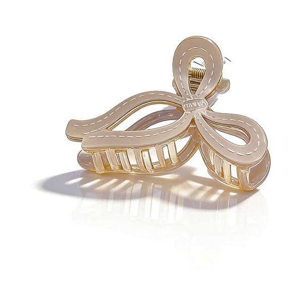 Ribbon Hair Claw Κλάμερ Μαλλιών Κορδέλα Μπεζ Κοκάλινο 11cm