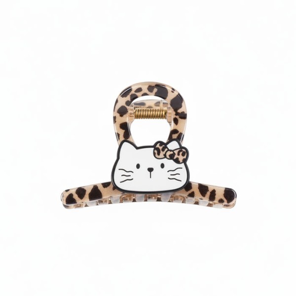 Leopard Hello Kitty Κλάμερ Μαλλιών Κοκάλινο Λεοπάρ 8cm Μπεζ Λευκή Γάτα