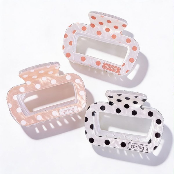 Dot Hair Clip Κλάμερ Μαλλιών Κοκάλινο Dot Τετράγωνα 6cm Λευκές Βούλες