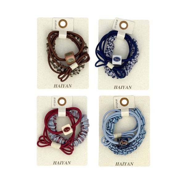 HAIYAN Beaded Ponytail Παιδικά Λαστιχάκια Με Χάντρες 3 Σχέδια Σκούρο Μπλε