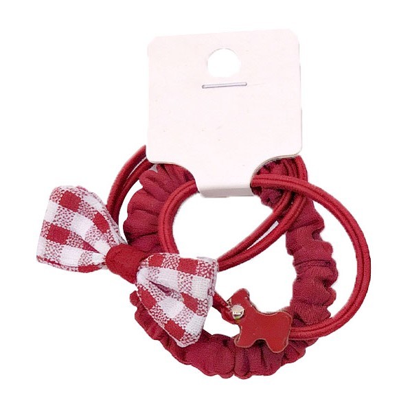 HAIYAN Check Bow Λαστιχάκια Μαλλιών Καρό Φιογκάκι Κόκκινο
