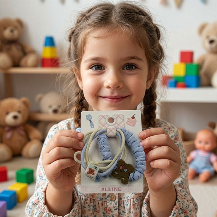ALLINE Teddy Bear Λαστιχάκια Μαλλιών Με Χάντρες