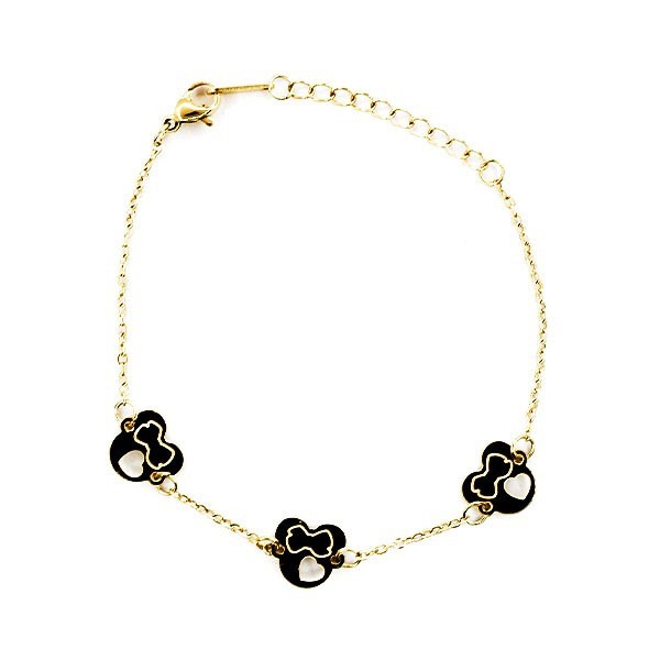 Minnie Παιδικό Βραχιόλι Χρυσό Με Μαύρα Φιογκάκια