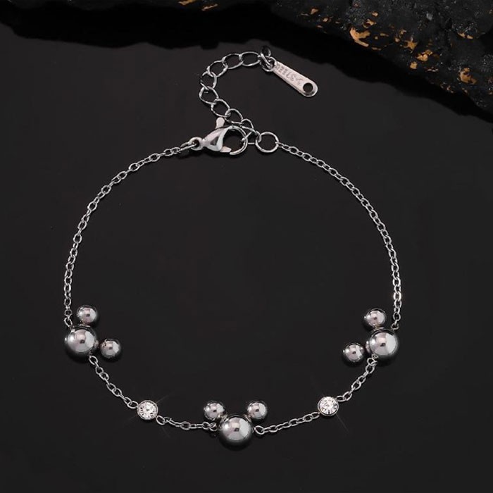 Hand Παιδικό Βραχιόλι Μίκι Ασημί Με Στρας