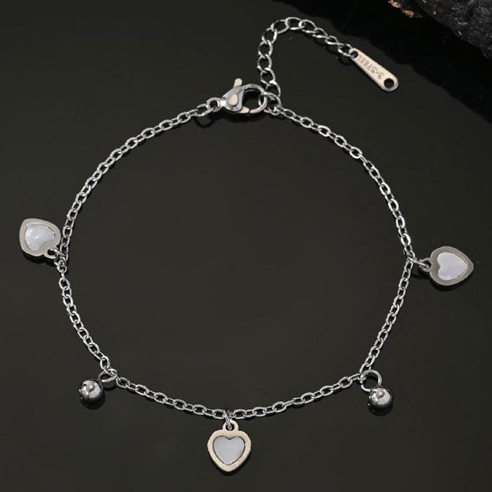 Loving Παιδικό Βραχιόλι Ασημί Με Λευκές Καρδίες 