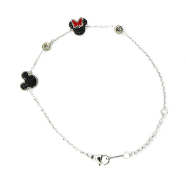 Black Minnie Παιδικό Βραχιόλι Ασημί Με Μαύρα Στρας