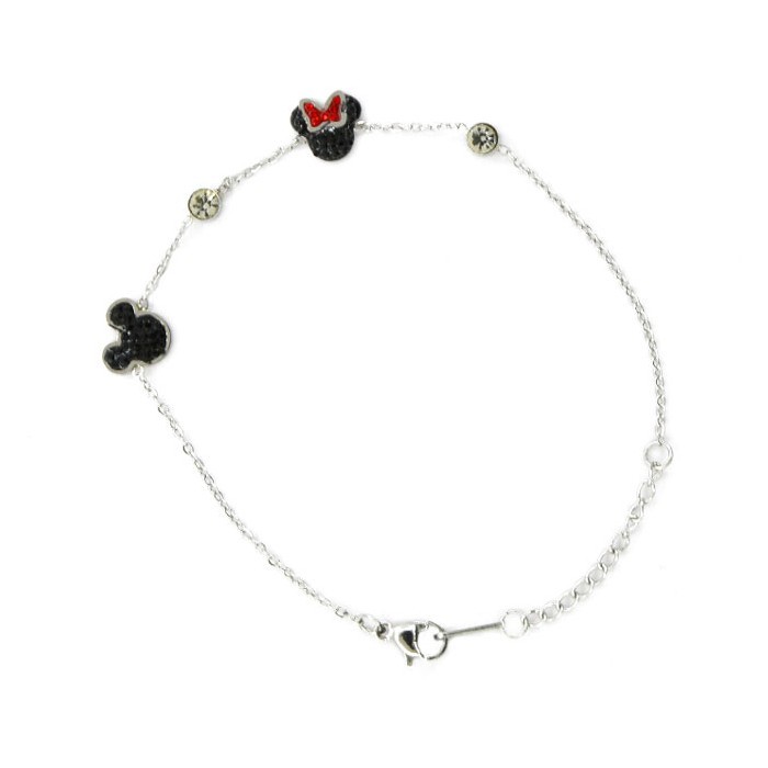 Black Minnie Παιδικό Βραχιόλι Ασημί Με Μαύρα Στρας