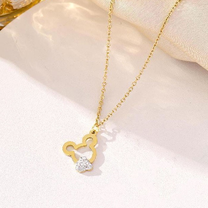 Mickey Fashion Παιδικό Κολιέ Αλυσίδας 45cm Χρυσό Με Λευκά Στρας