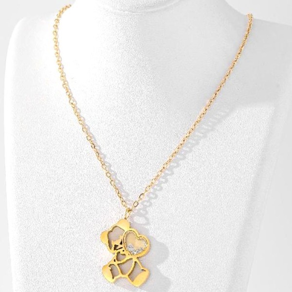 Bear Παιδικό Κολιέ Αλυσίδας 45cm Χρυσό Με Αρκουδίτσα Και Καρδιά