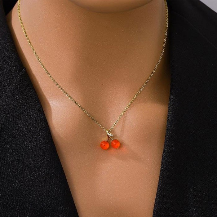 Red Cherry Παιδικό Κολιέ Αλυσίδας 45cm Χρυσό Με Κόκκινα Κεράσια