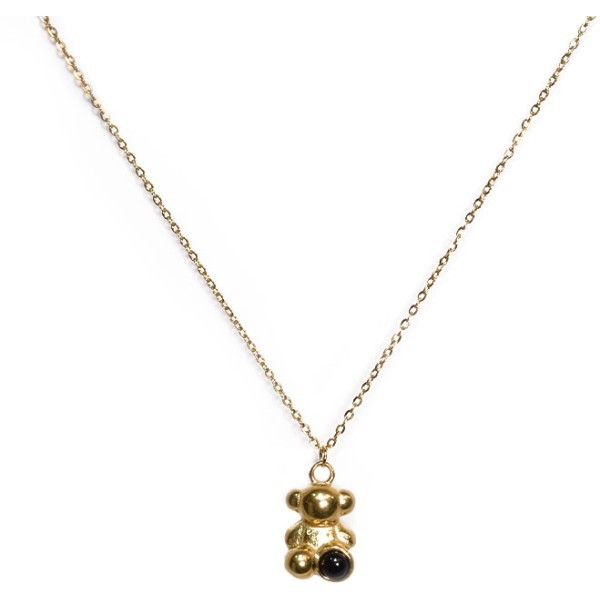 Mini Bear Παιδικό Κολιέ Αλυσίδας 45cm Χρυσό Αρκουδάκι Με Μαύρη Πέτρα