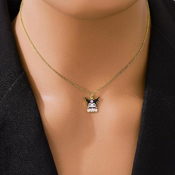 Kuromi Παιδικό Κολιέ Αλυσίδας 45cm Χρυσή Κουρόμι Λευκό Μαύρο