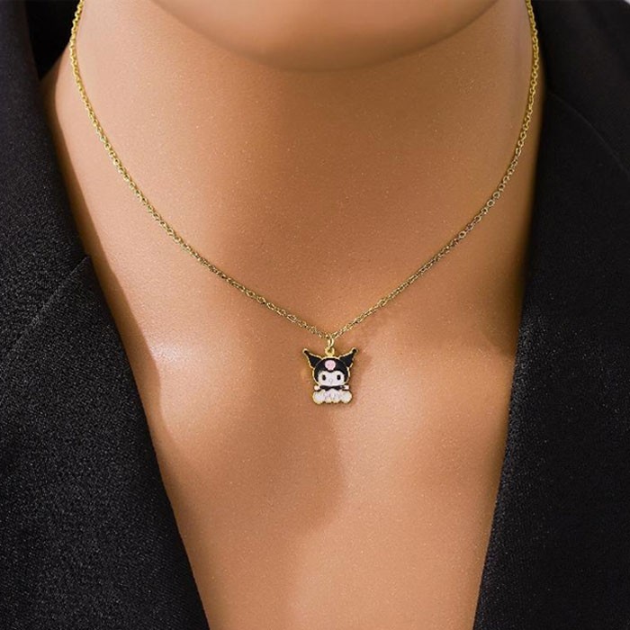 Kuromi Παιδικό Κολιέ Αλυσίδας 45cm Χρυσή Κουρόμι Λευκό Μαύρο