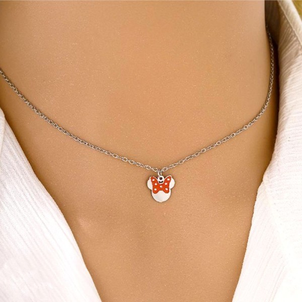 Minnie Bow Παιδικό Κολιέ Αλυσίδας 45cm Ασημί Με Κόκκινο Φιόγκο