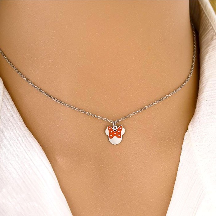 Minnie Bow Παιδικό Κολιέ Αλυσίδας 45cm Ασημί Με Κόκκινο Φιόγκο