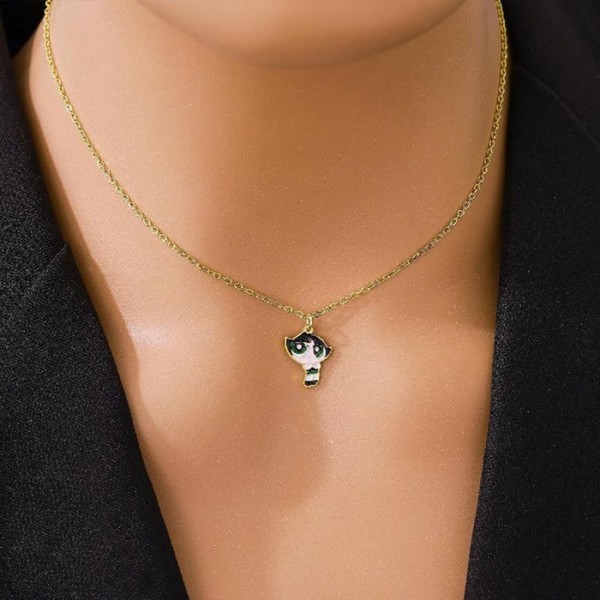Powerpuff Παιδικό Κολιέ Αλυσίδας 45cm Χρυσό Με Κοριτσάκι