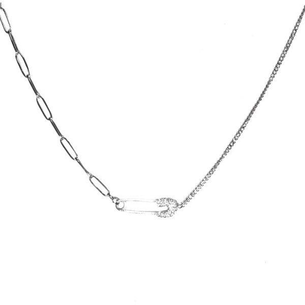 Pin Παιδικό Κολιέ Αλυσίδας 45cm Ασημί Με Παραμάνα Με Στρας