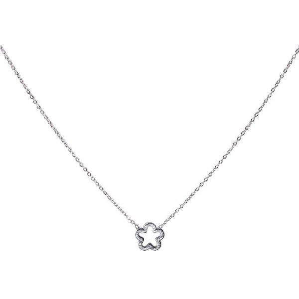 White Stras Παιδικό Κολιέ Αλυσίδας 45cm Ασημί Λουλούδι