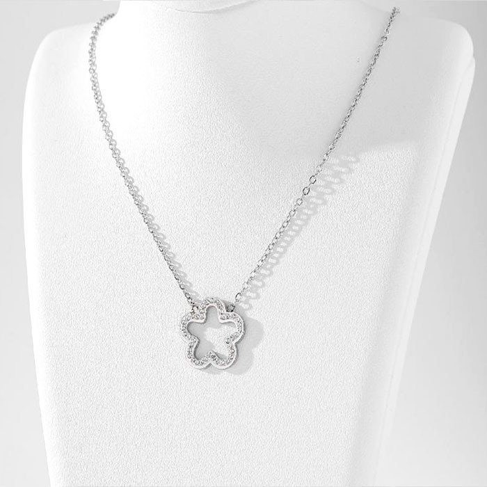 White Stras Παιδικό Κολιέ Αλυσίδας 45cm Ασημί Λουλούδι