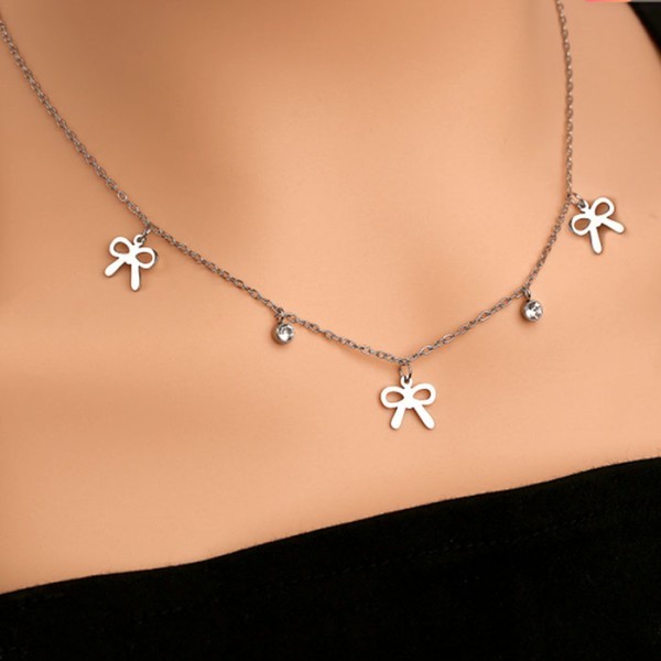 Bow Παιδικό Κολιέ Ασημί Με Φιογκάκια