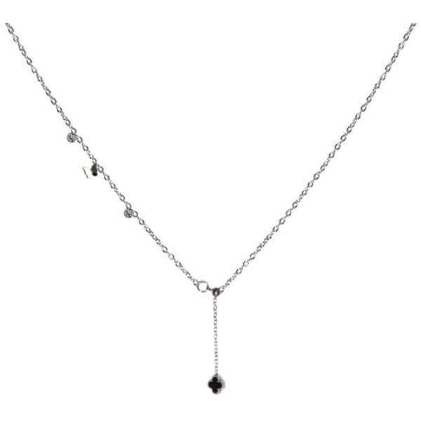 Cross Παιδικό Κολιέ Αλυσίδας 45cm Ασημί Με Μαύρα Στοιχεία Και Στρας