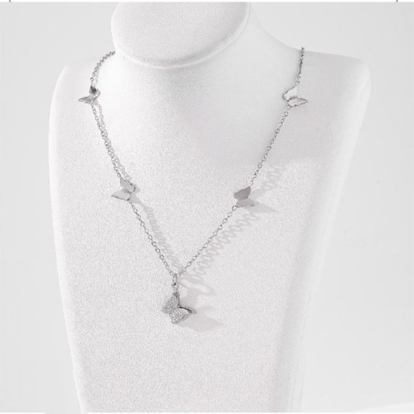 Shiny Παιδικό Κολιέ Με Ασημί Πεταλουδίτσες Ματ Και Γυαλιστερή Υφή