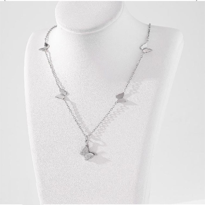 Shiny Παιδικό Κολιέ Με Ασημί Πεταλουδίτσες Ματ Και Γυαλιστερή Υφή