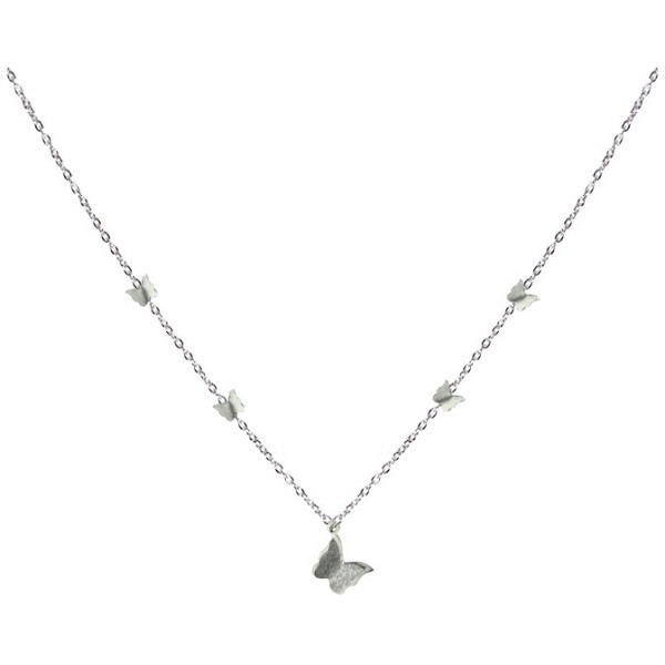 Shiny Παιδικό Κολιέ Με Ασημί Πεταλουδίτσες Ματ Και Γυαλιστερή Υφή